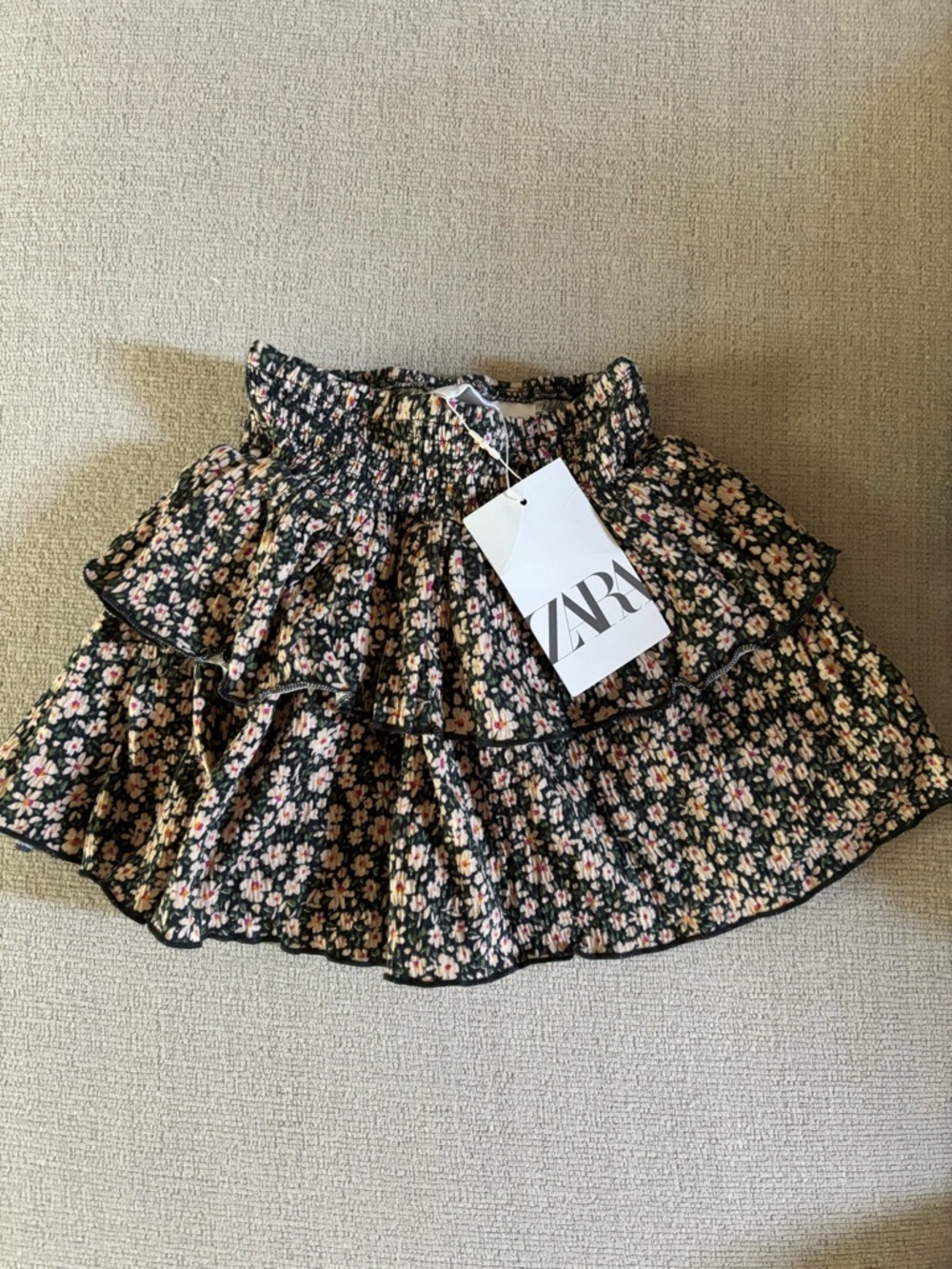 ZARA Black Floral Ruffled Mini Skirt